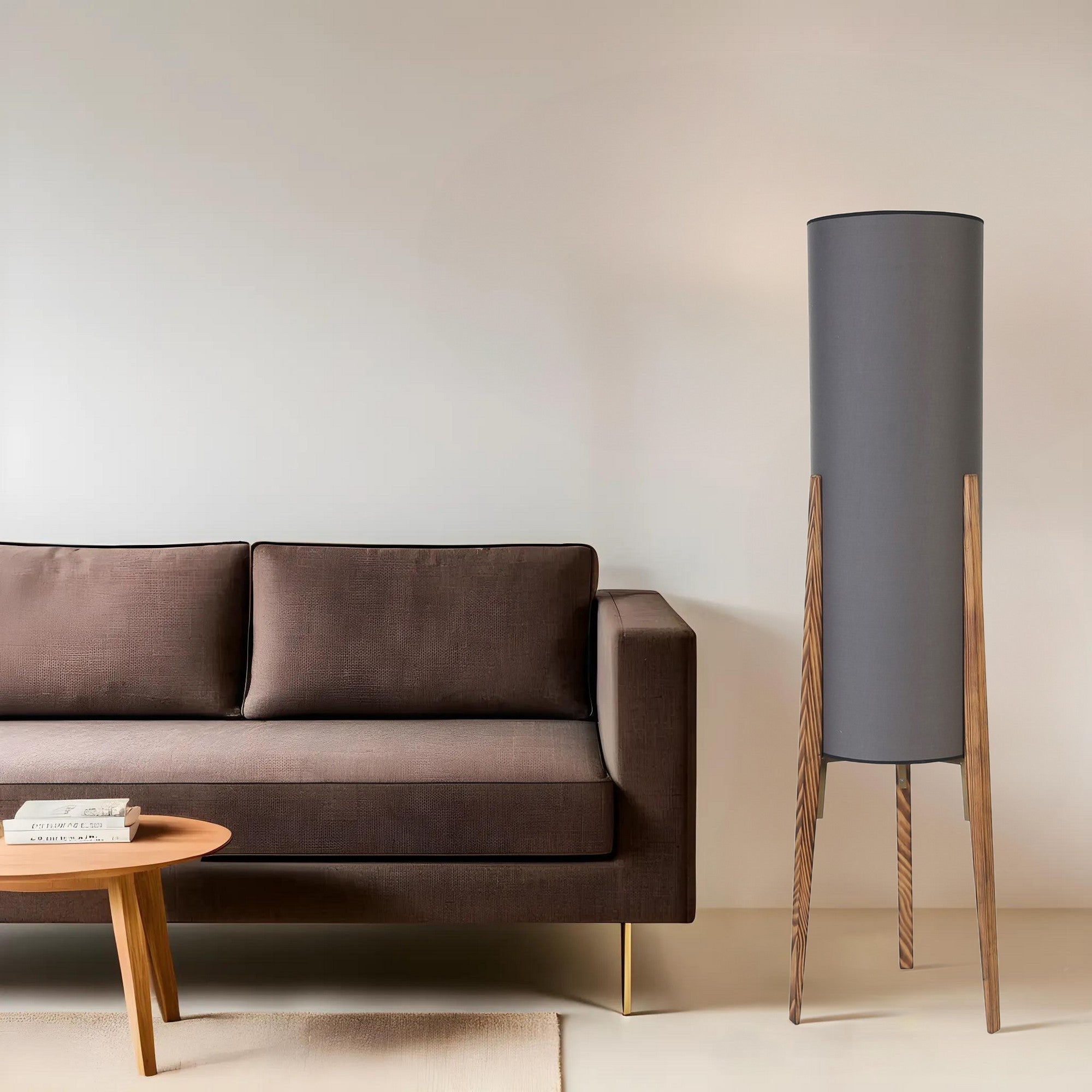 Candeeiro de Pé – 140 cm – Cinza e Madeira – Metal