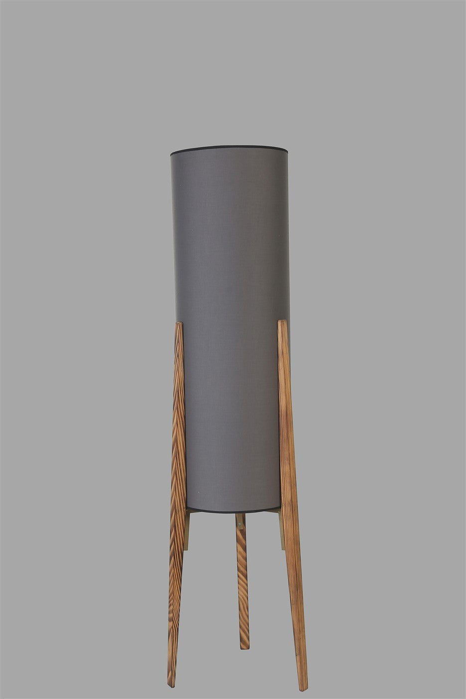 Candeeiro de Pé – 140 cm – Cinza e Madeira – Metal