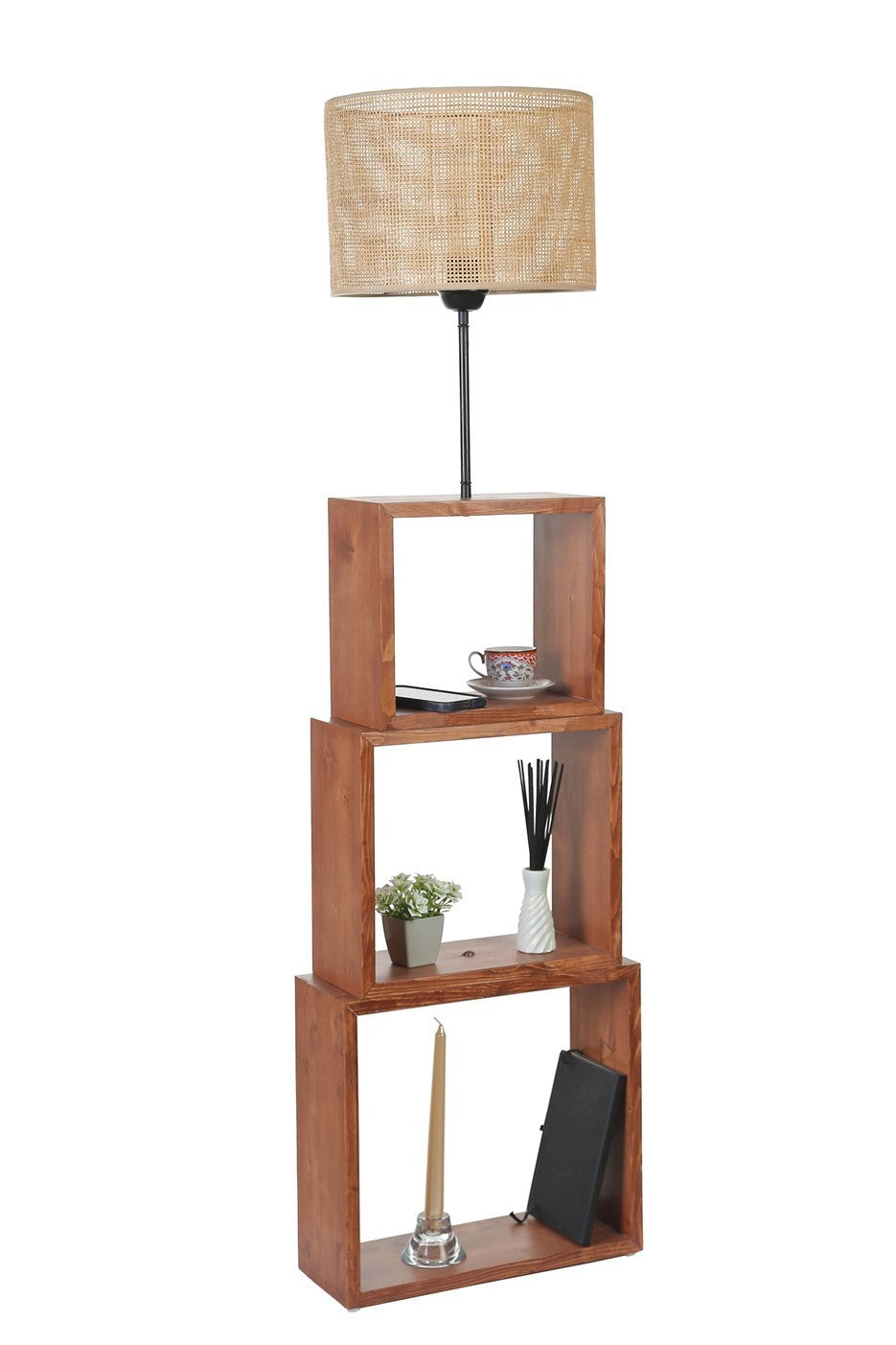 Candeeiro de Pé – 140 cm – Bege – Metal e Madeira