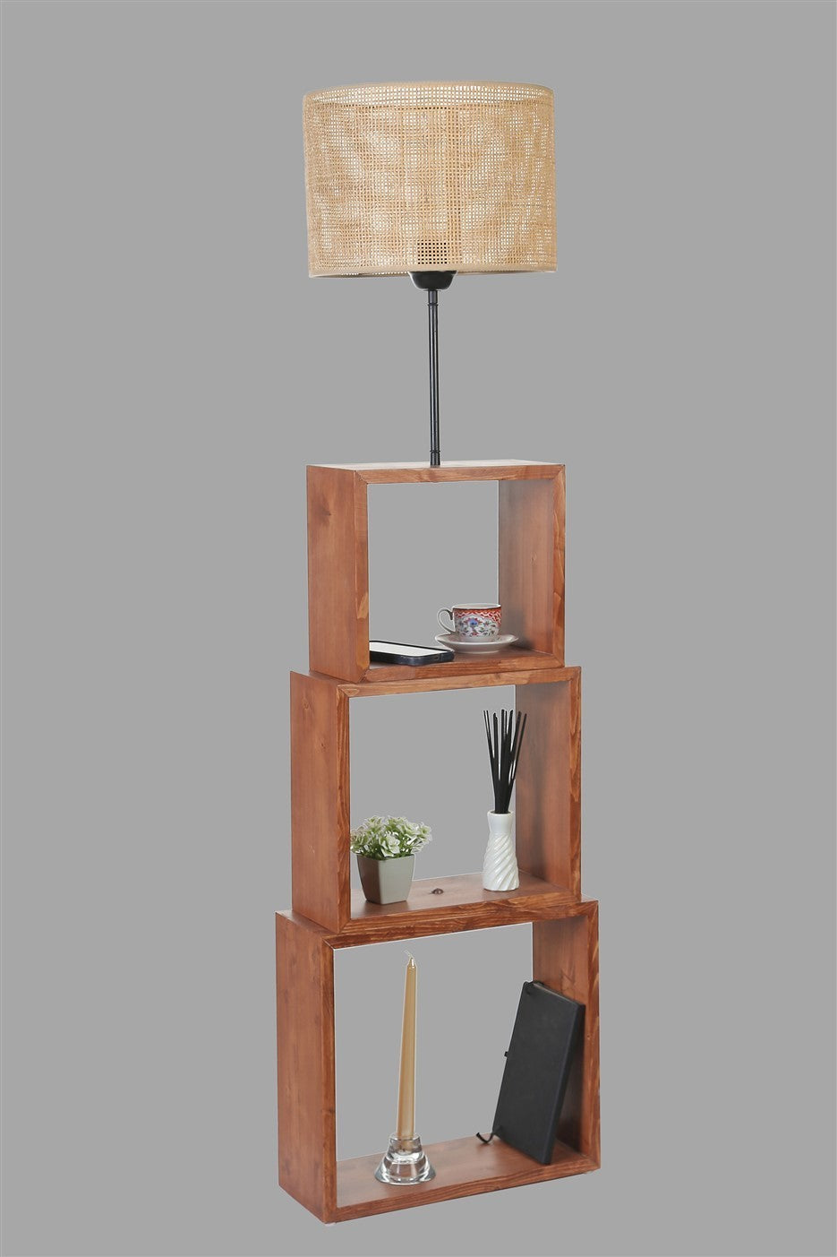 Candeeiro de Pé – 140 cm – Bege – Metal e Madeira