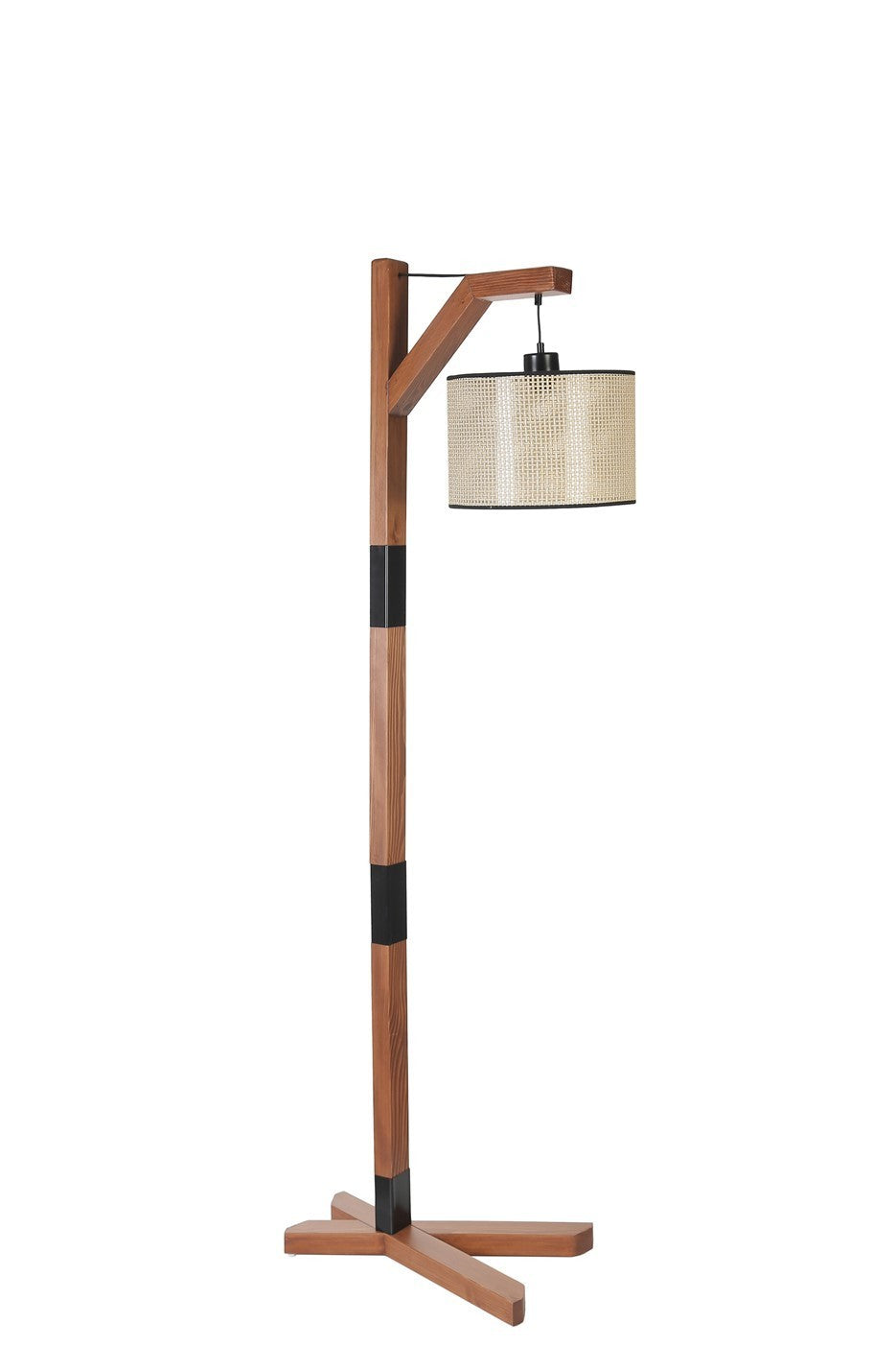 Candeeiro de Pé – 175 cm – Nogueira e Bege – Metal
