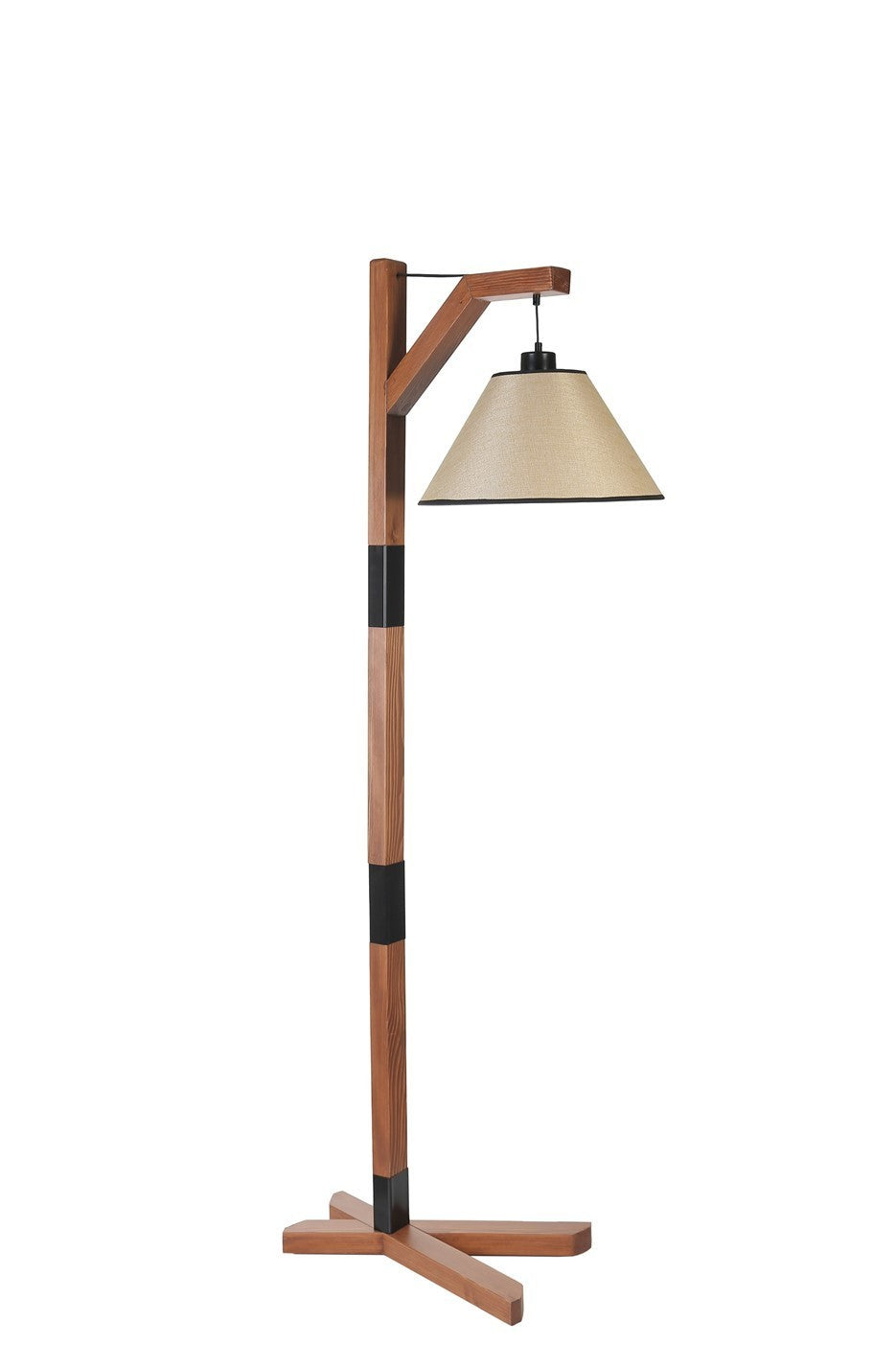 Candeeiro de Pé – 175 cm – Nogueira e Bege – Metal