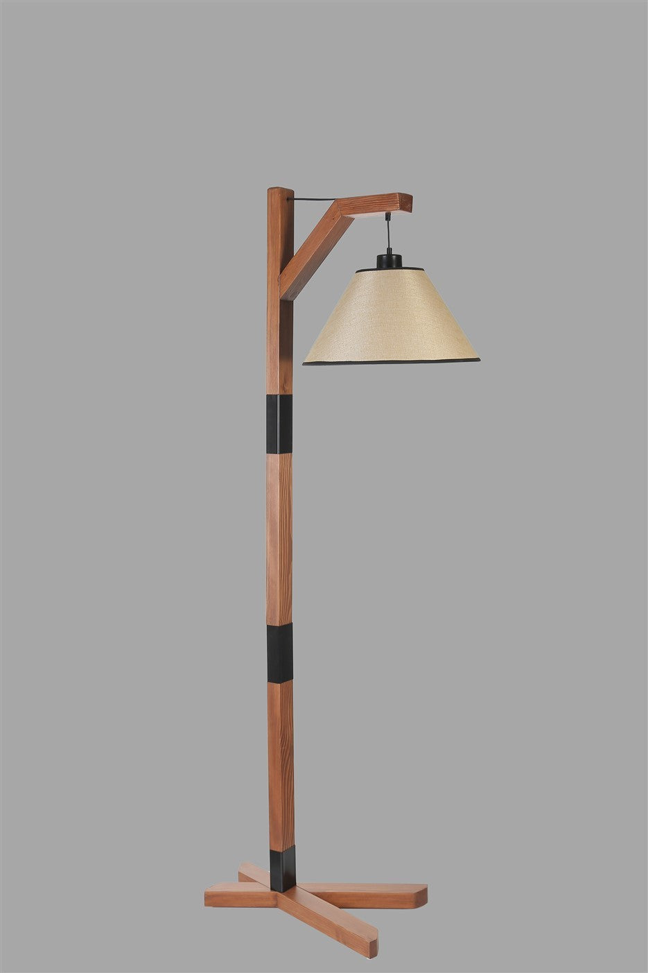 Candeeiro de Pé – 175 cm – Nogueira e Bege – Metal