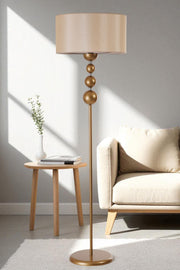 Candeeiro de Pé – 160 cm – Bege e Dourado – Metal e Tecido