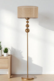 Candeeiro de Pé – 160 cm – Bege e Dourado – Metal com Tecido