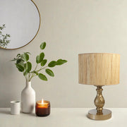 Candeeiro de Mesa – 45 cm – Carvalho e Ouro – Metal