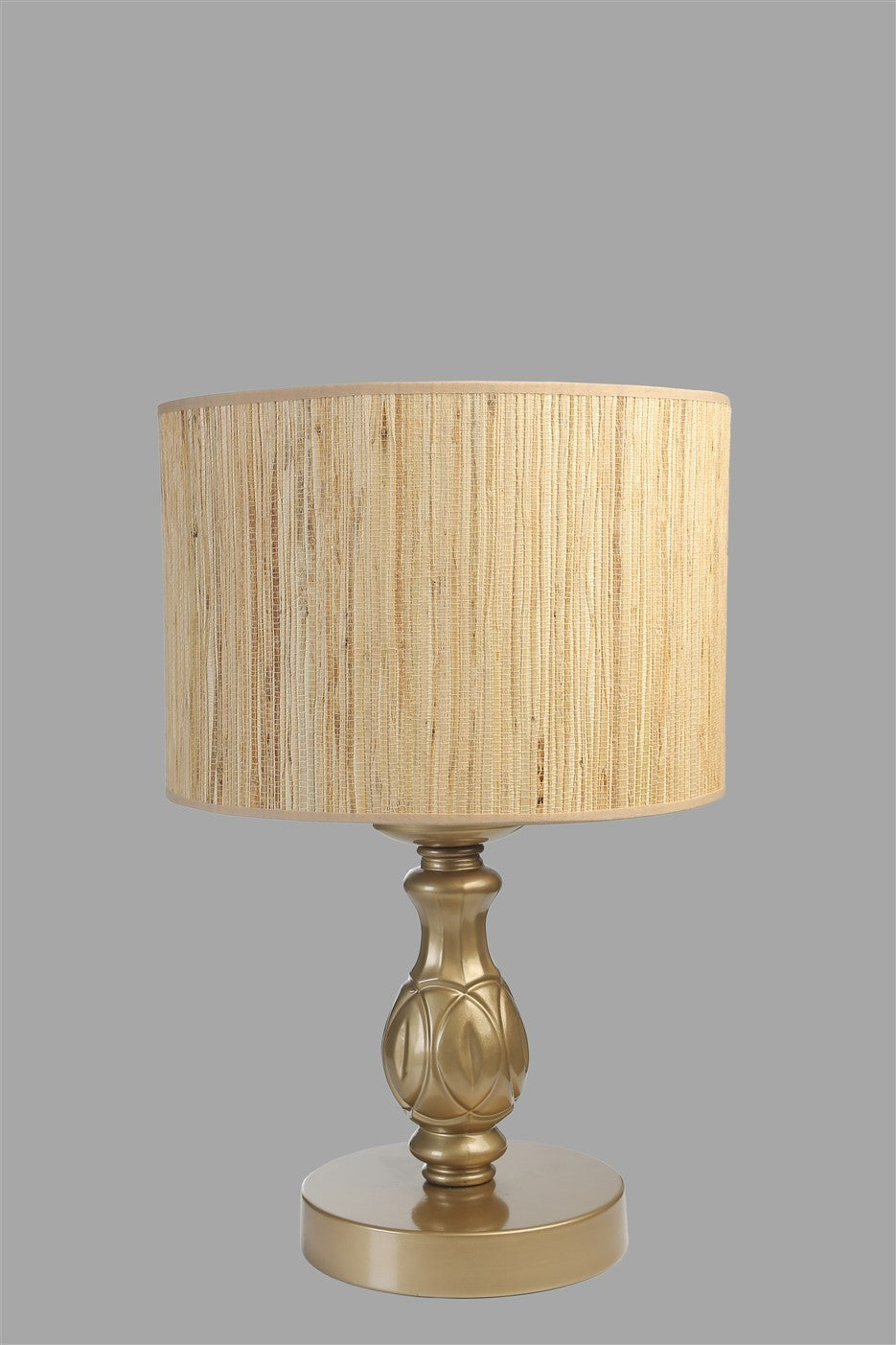 Candeeiro de Mesa – 45 cm – Carvalho e Ouro – Metal