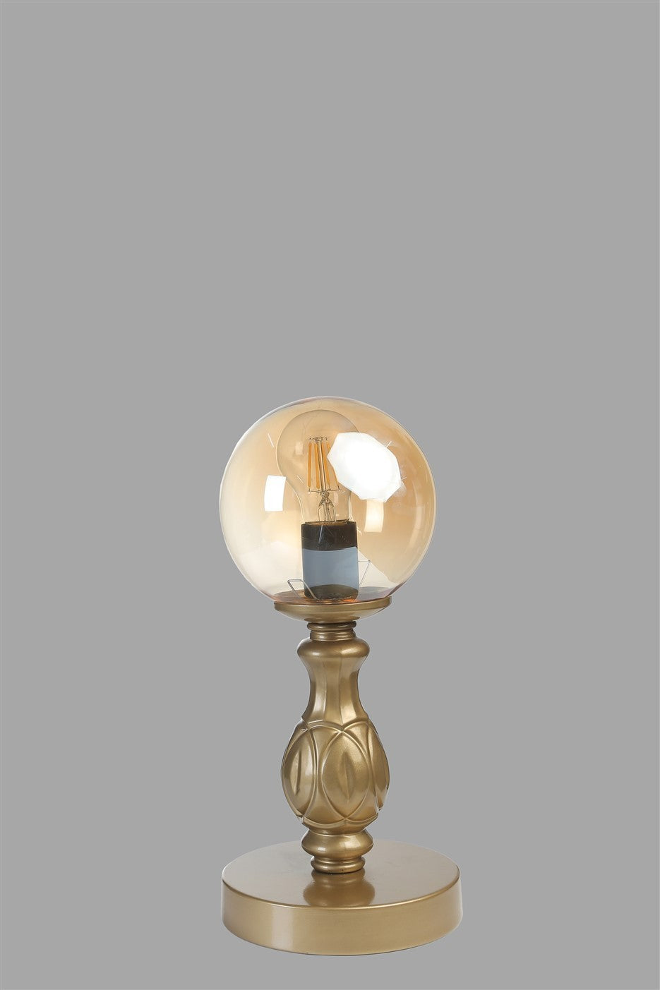 Candeeiro de mesa – 35 cm – Âmbar e Dourado – Metal e vidro