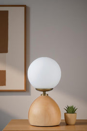 Candeeiro de Mesa de Madeira – Ø15 cm – Branco/Preto/Carvalho