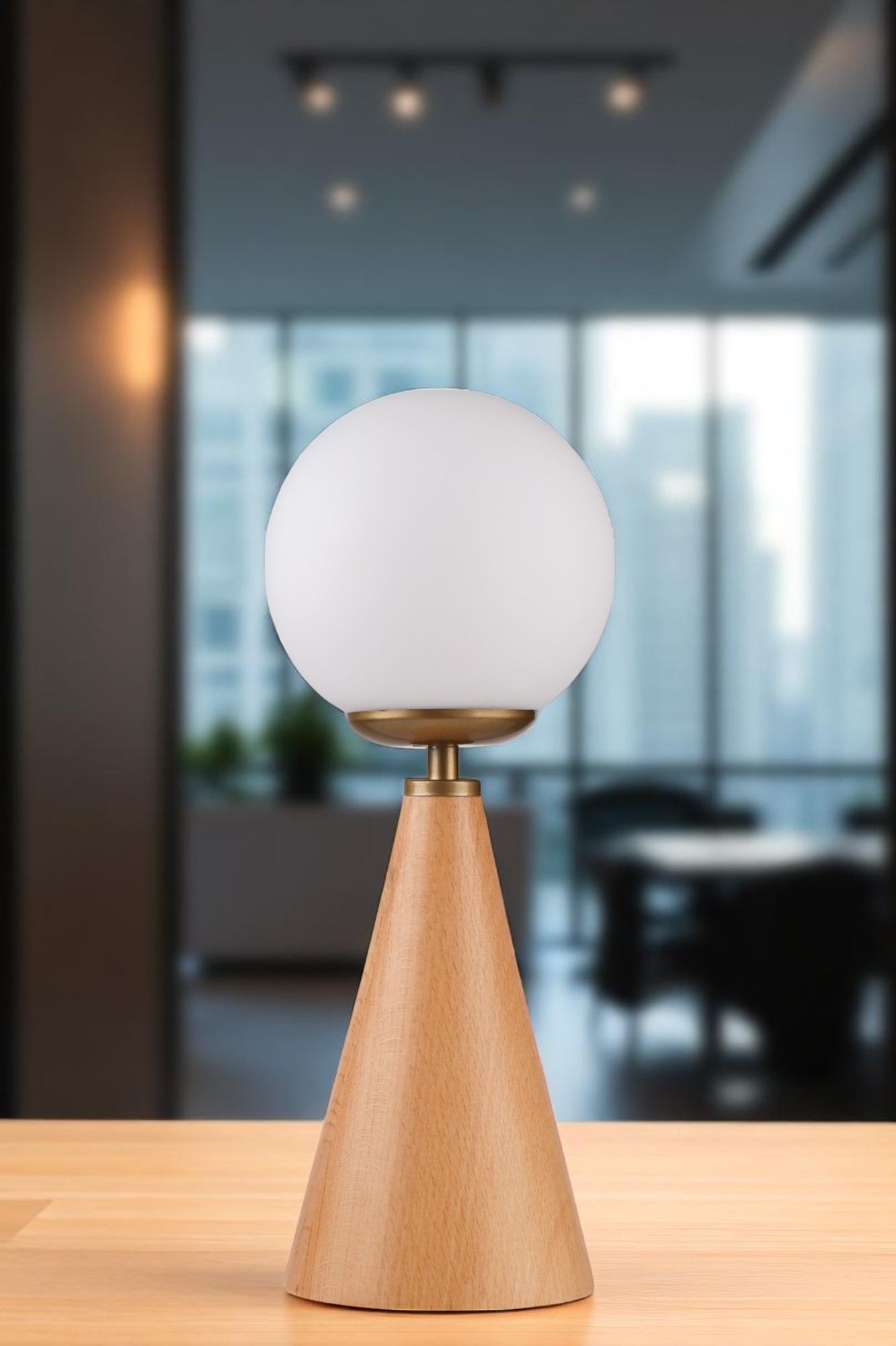 Candeeiro de Mesa de Madeira – Ø15 cm – Branco, Dourado, Carvalho
