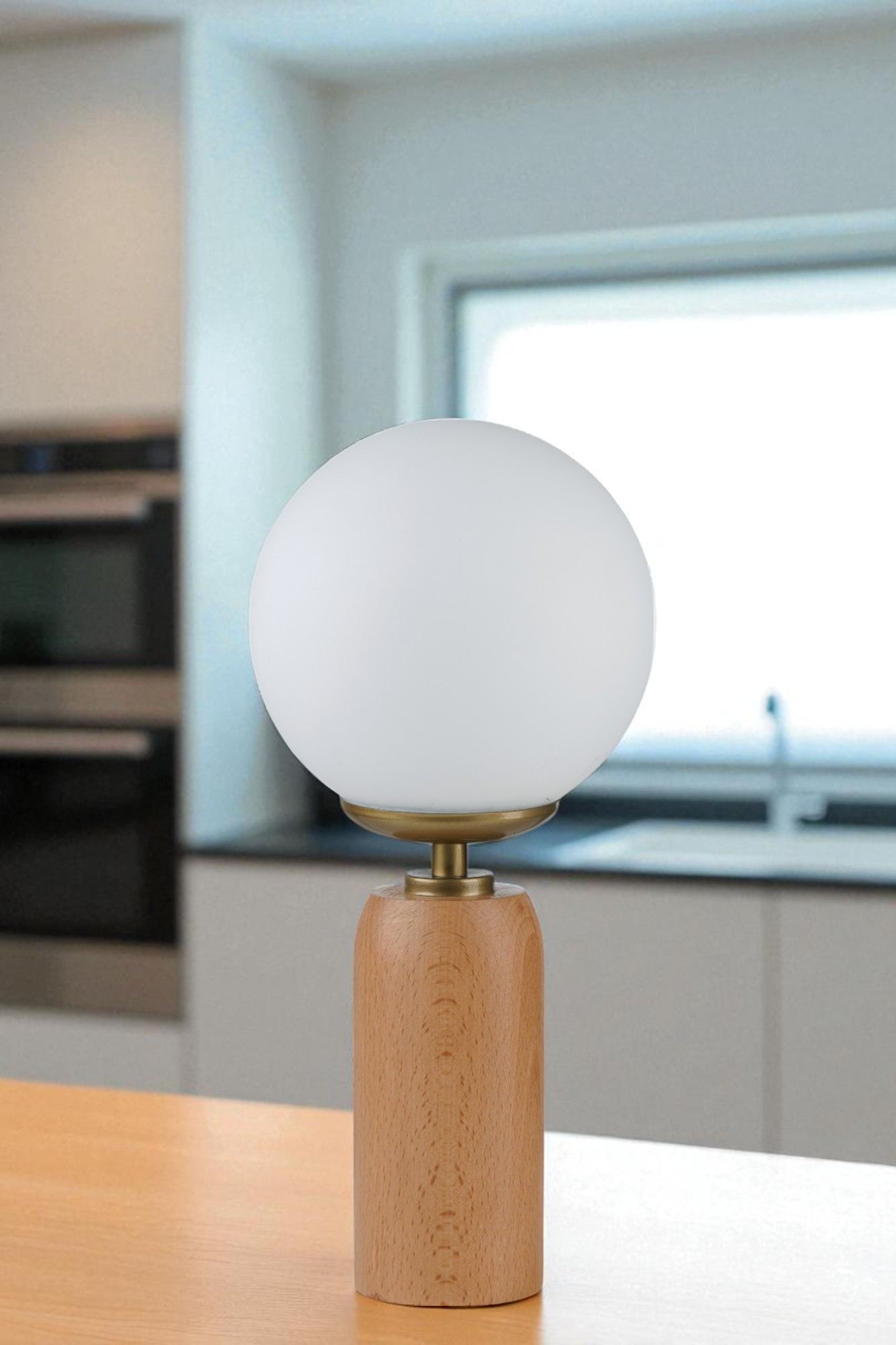 Candeeiro de Mesa de Madeira – Ø15 cm – Branco, Dourado, Carvalho