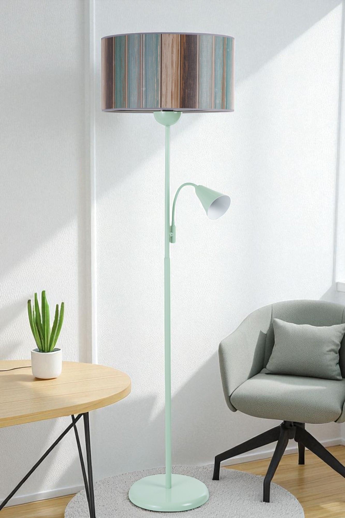 Candeeiro de Pé – Ø40 h:24 cm, Ø10 h:12 cm – Multicolorido e Menta – Metal