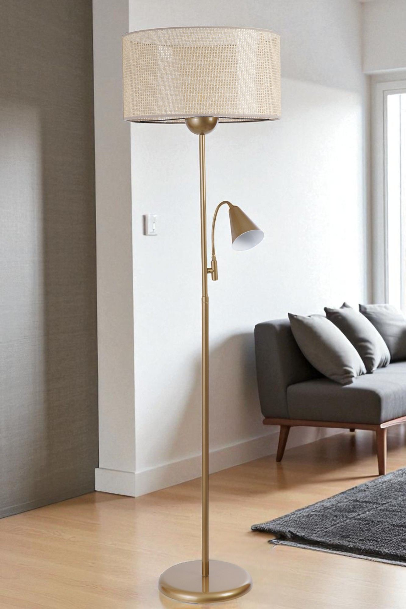 Candeeiro de Pé – 162 cm – Bege, Dourado – Metal