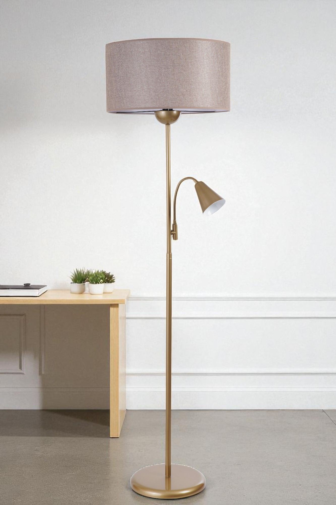 Candeeiro de Pé – 162 cm – Bege, Dourado – Metal