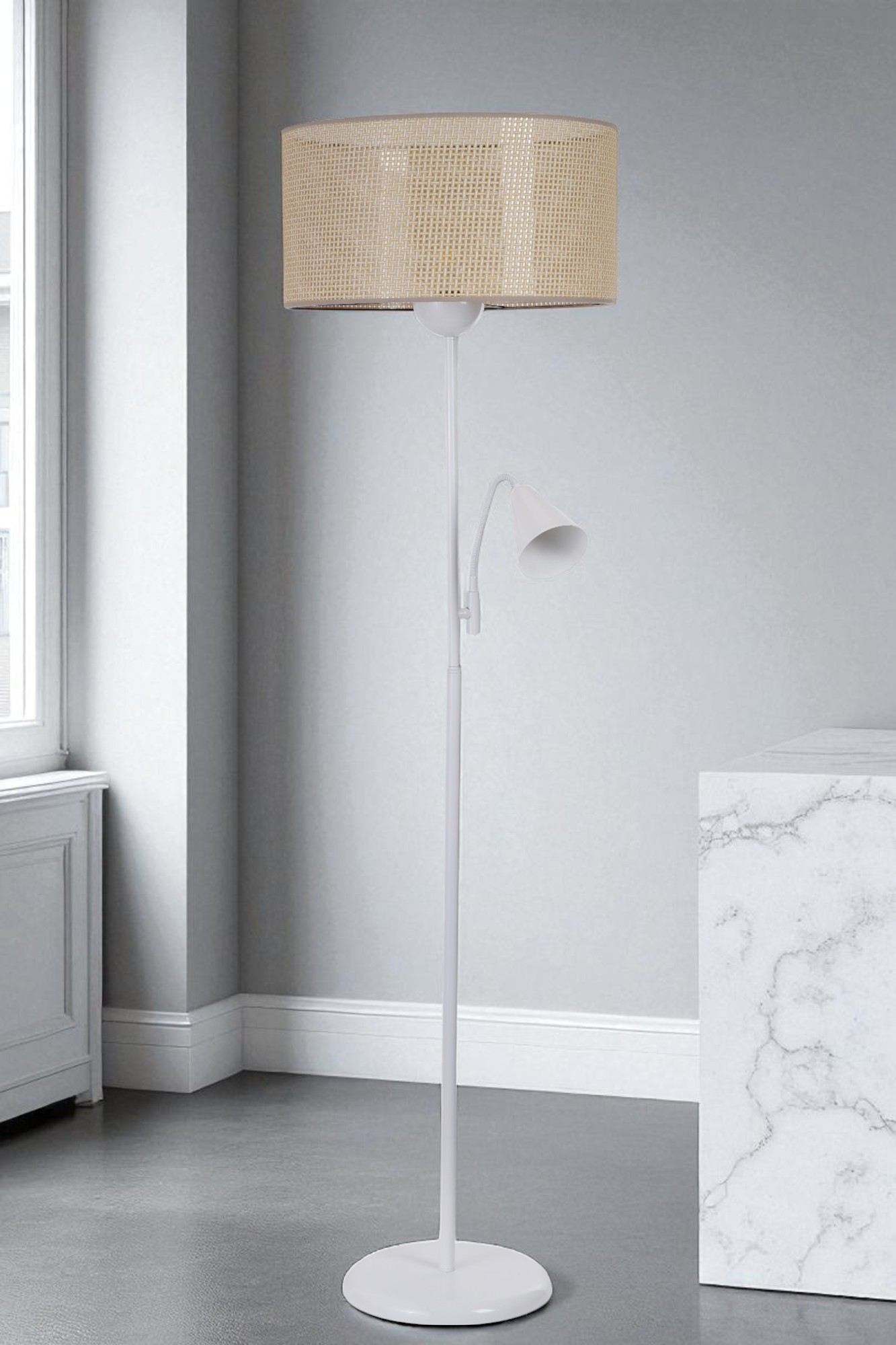 Candeeiro de Pé – 162 cm – Bege e Branco – Metal