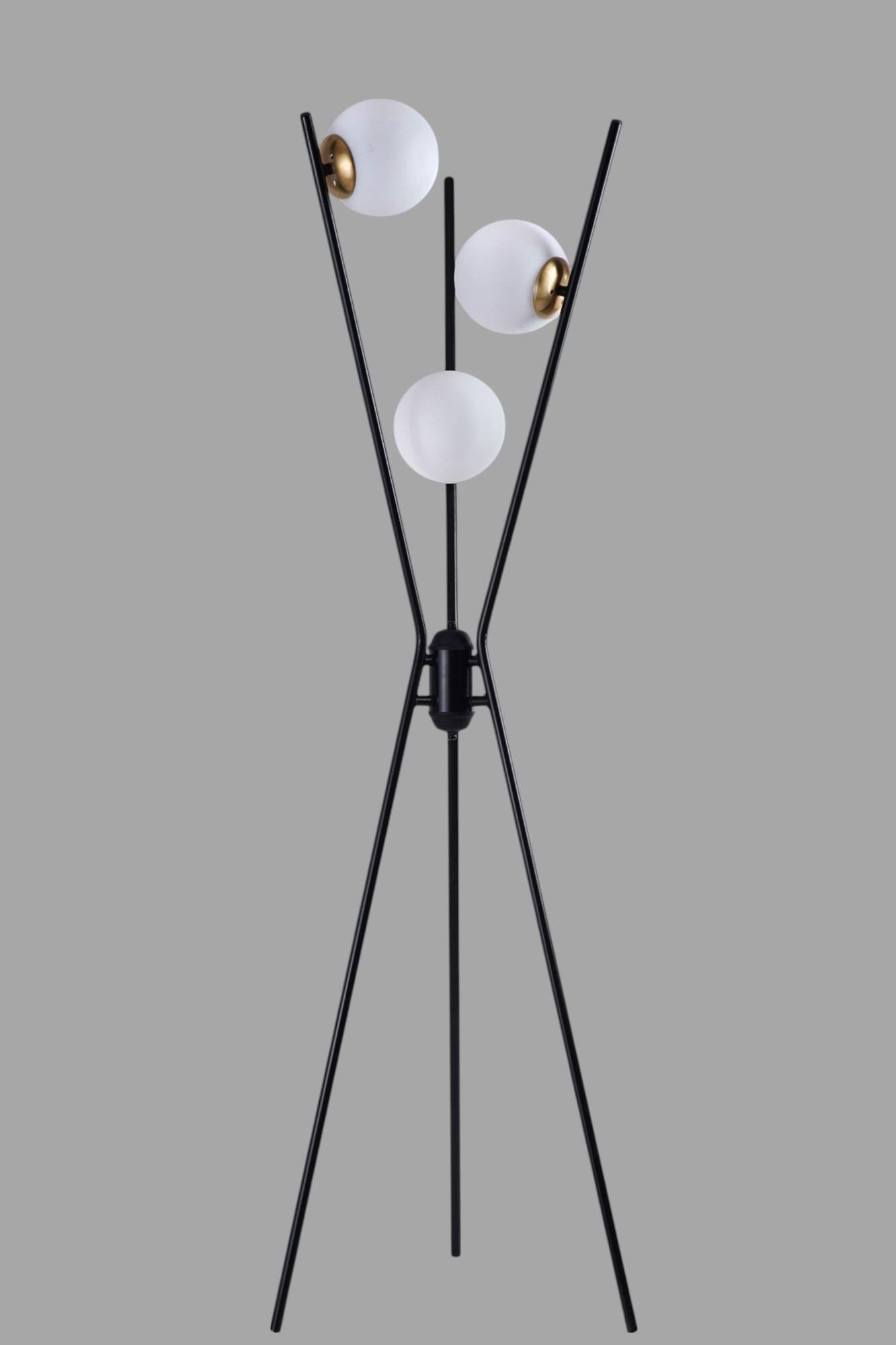 Candeeiro de Pé – 155 cm – Preto, Dourado e Branco – Metálico e Vidro