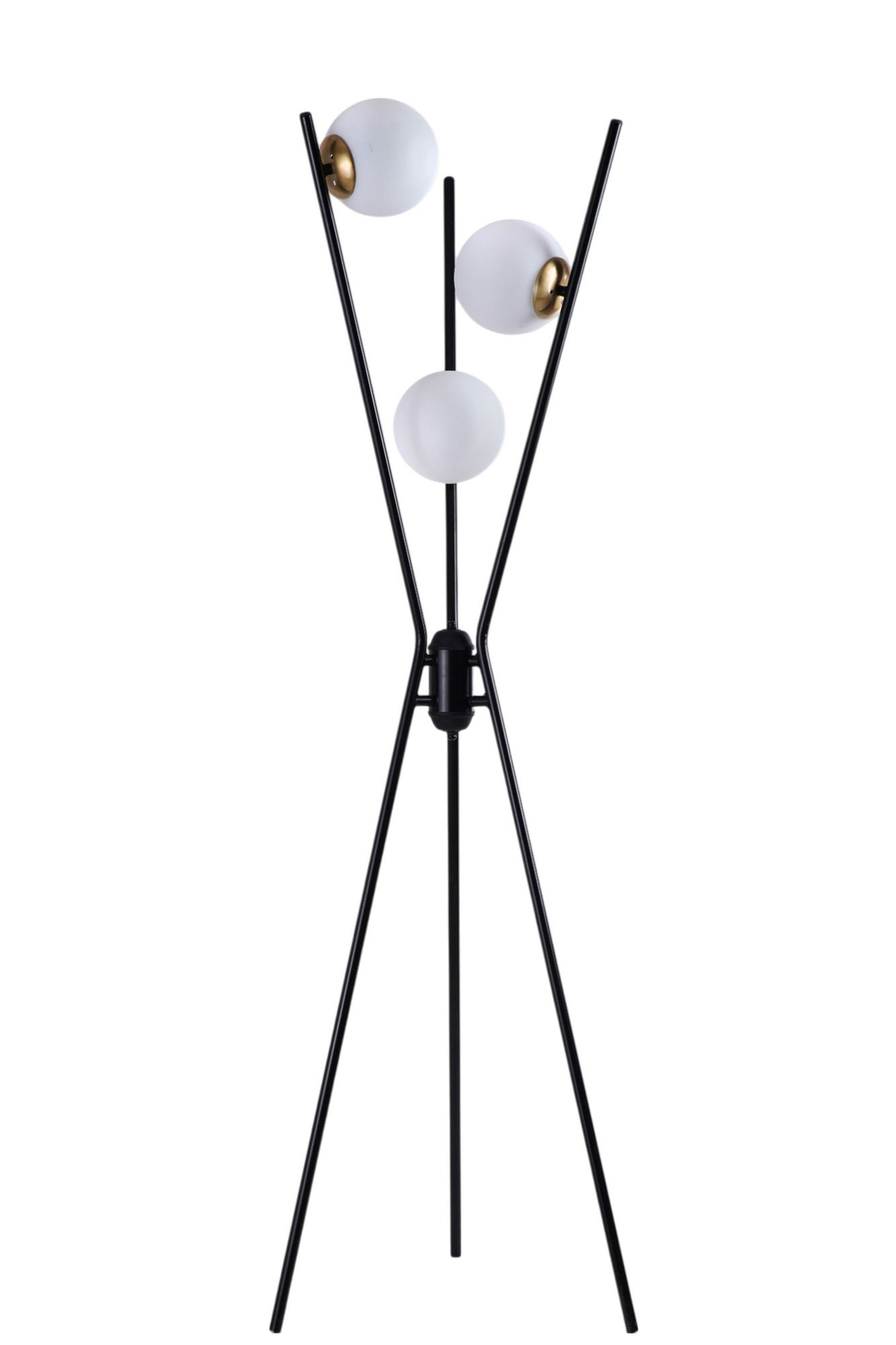 Candeeiro de Pé – 155 cm – Preto, Dourado e Branco – Metálico e Vidro
