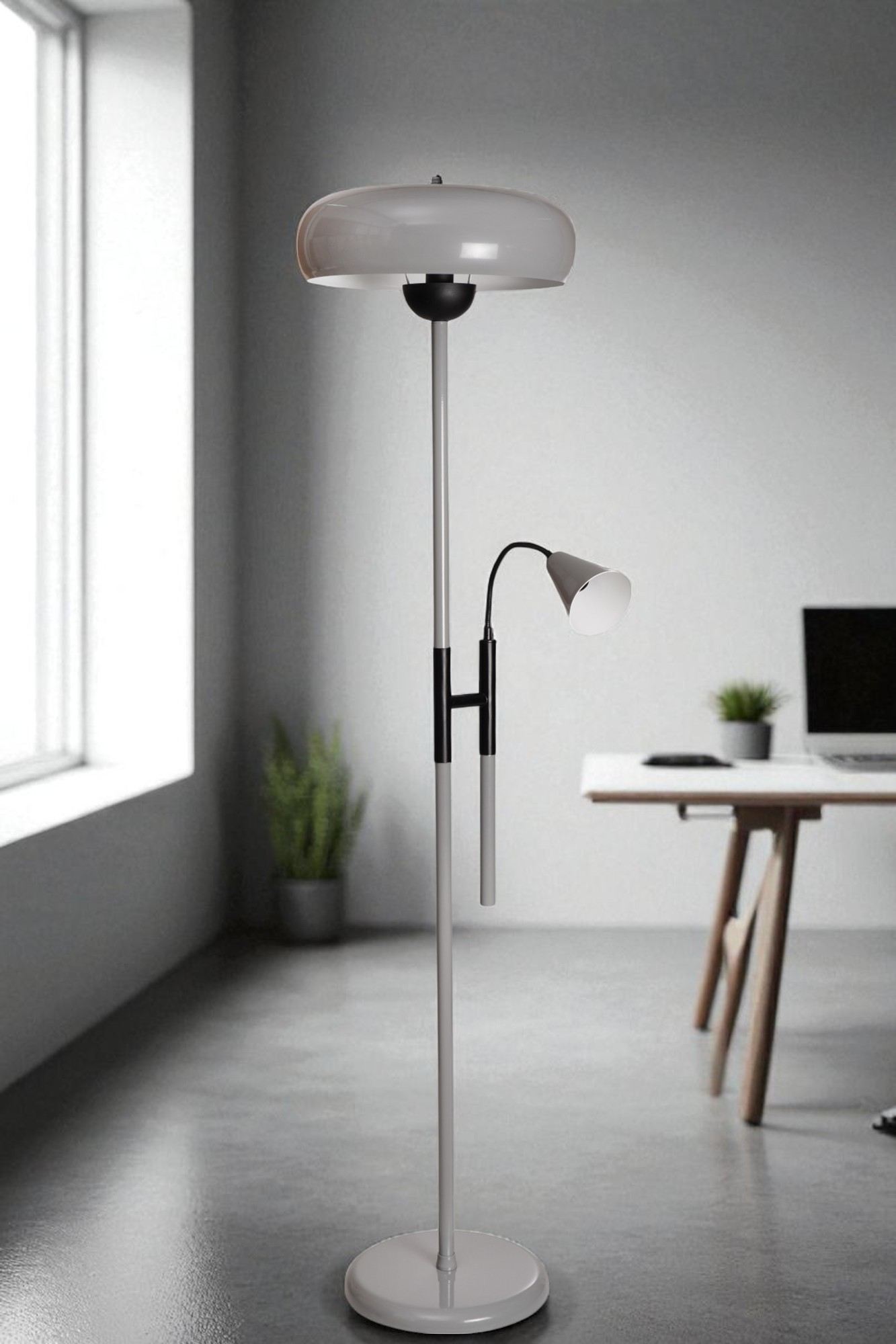 Candeeiro de Pé – 160 cm – Cinza e Preto – Metal