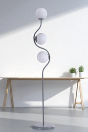 Candeeiro de Pé – 155 cm – Branco e Cinza – Metal e Vidro