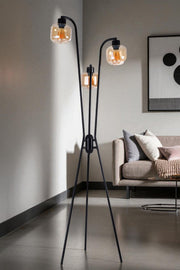 Candeeiro de Pé – 180 cm – Mel e Preto – Metal e Vidro