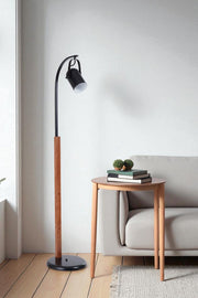 Candeeiro de Pé – 150 cm de Altura – Preto e Nogueira – Metal e Madeira