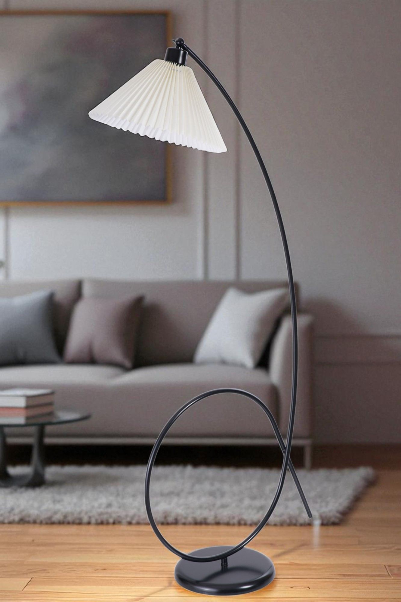 Candeeiro de Pé – 155 cm – Creme e Preto – Metal e PVC