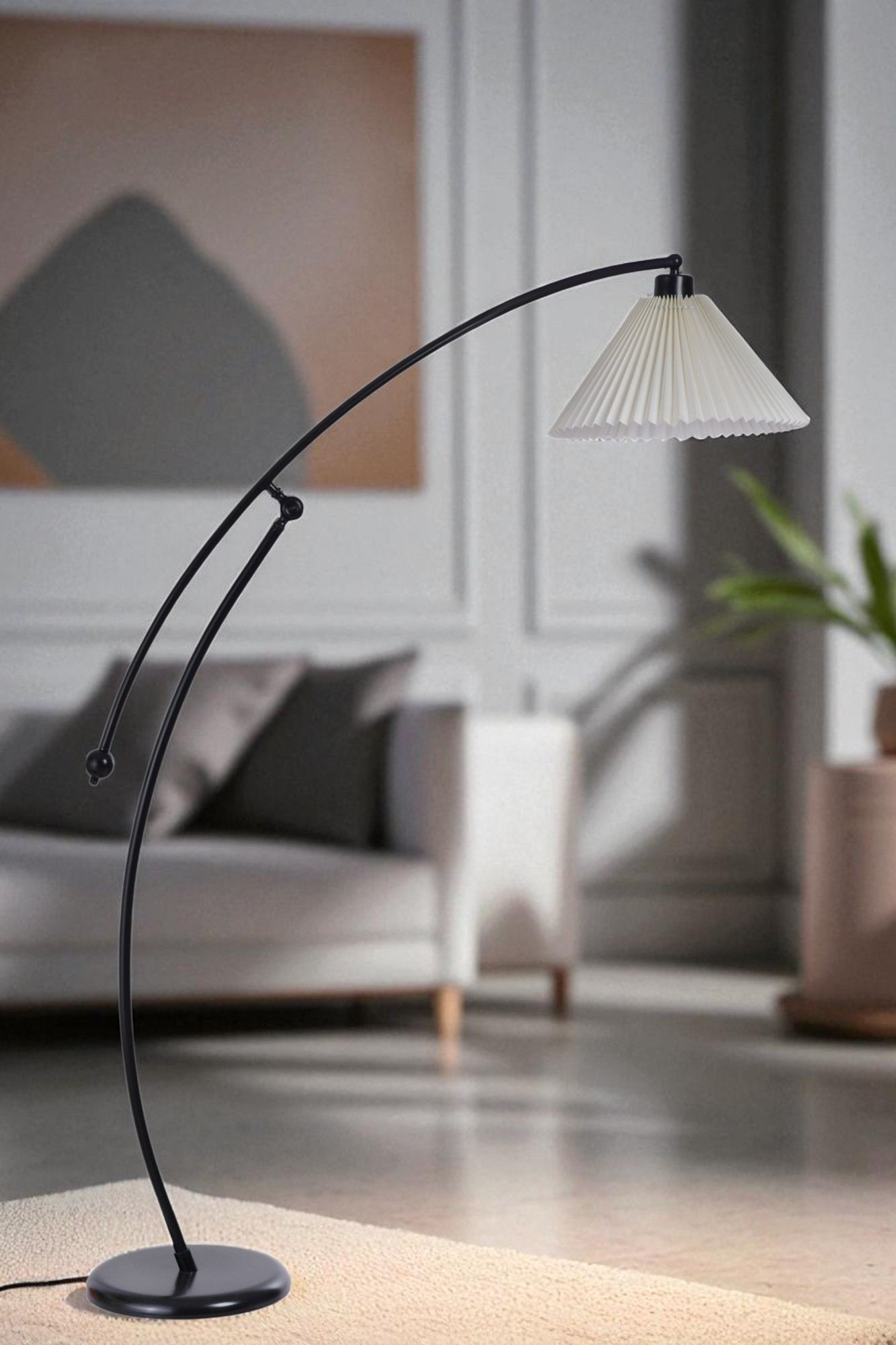 Candeeiro de Pé – 155 cm de altura – Creme e Preto – Metal e PVC