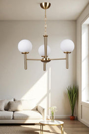 Candeeiro de Teto – 70 cm – Branco e Dourado – Metal e Vidro