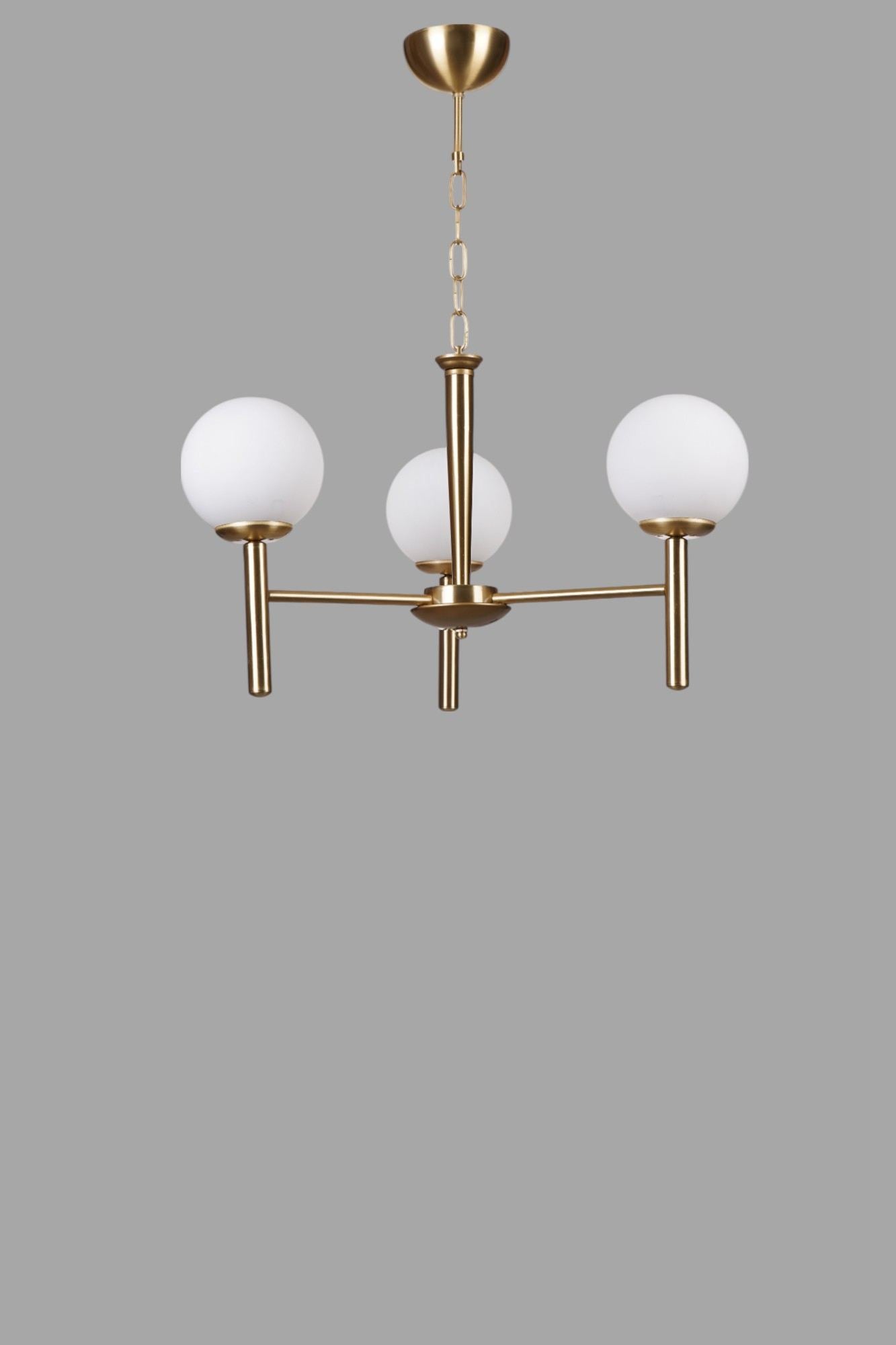 Candeeiro de Teto – 70 cm – Branco e Dourado – Metal e Vidro