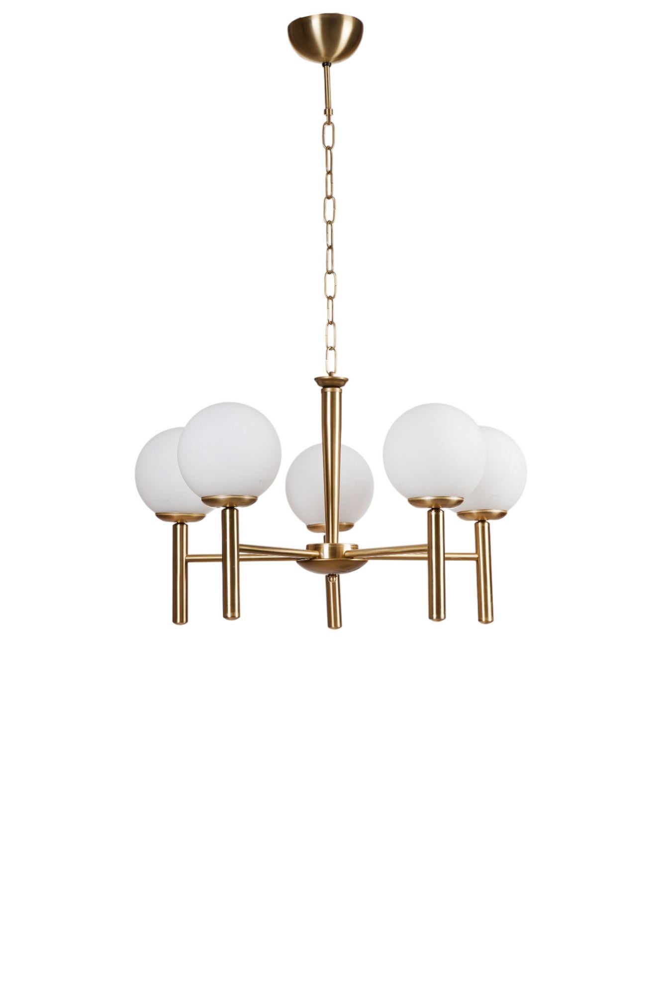 Candeeiro de Teto – 75 cm – Branco e Dourado – Metal e Vidro