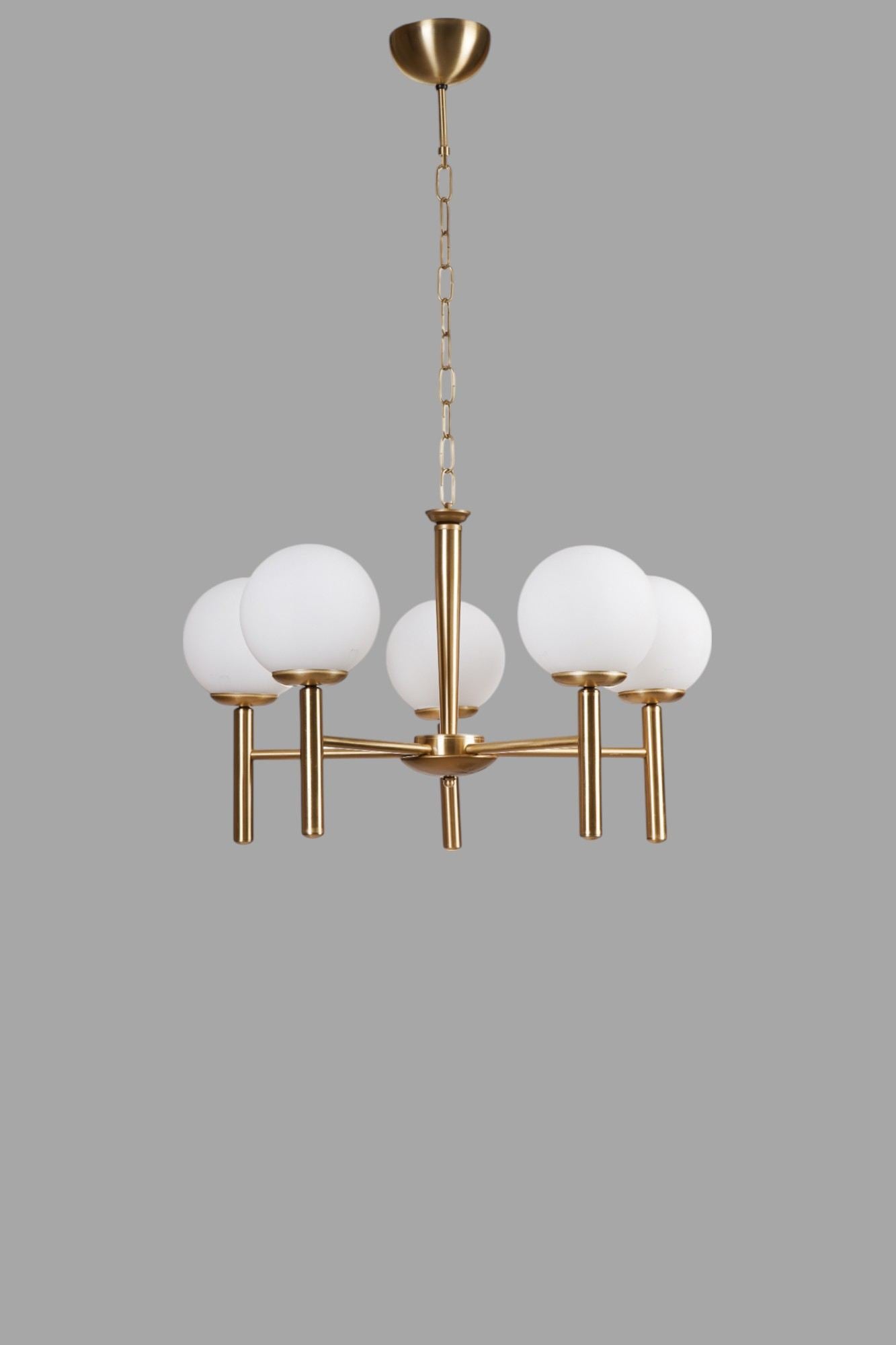 Candeeiro de Teto – 75 cm – Branco e Dourado – Metal e Vidro