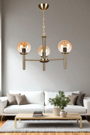 Candeeiro de Teto – 70 cm – Mel e Ouro – Metal e vidro