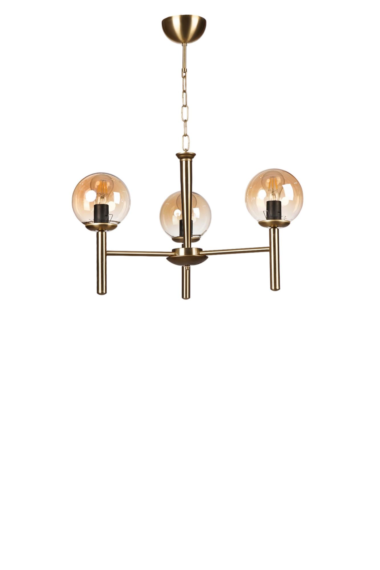 Candeeiro de Teto – 70 cm – Mel e Ouro – Metal e vidro