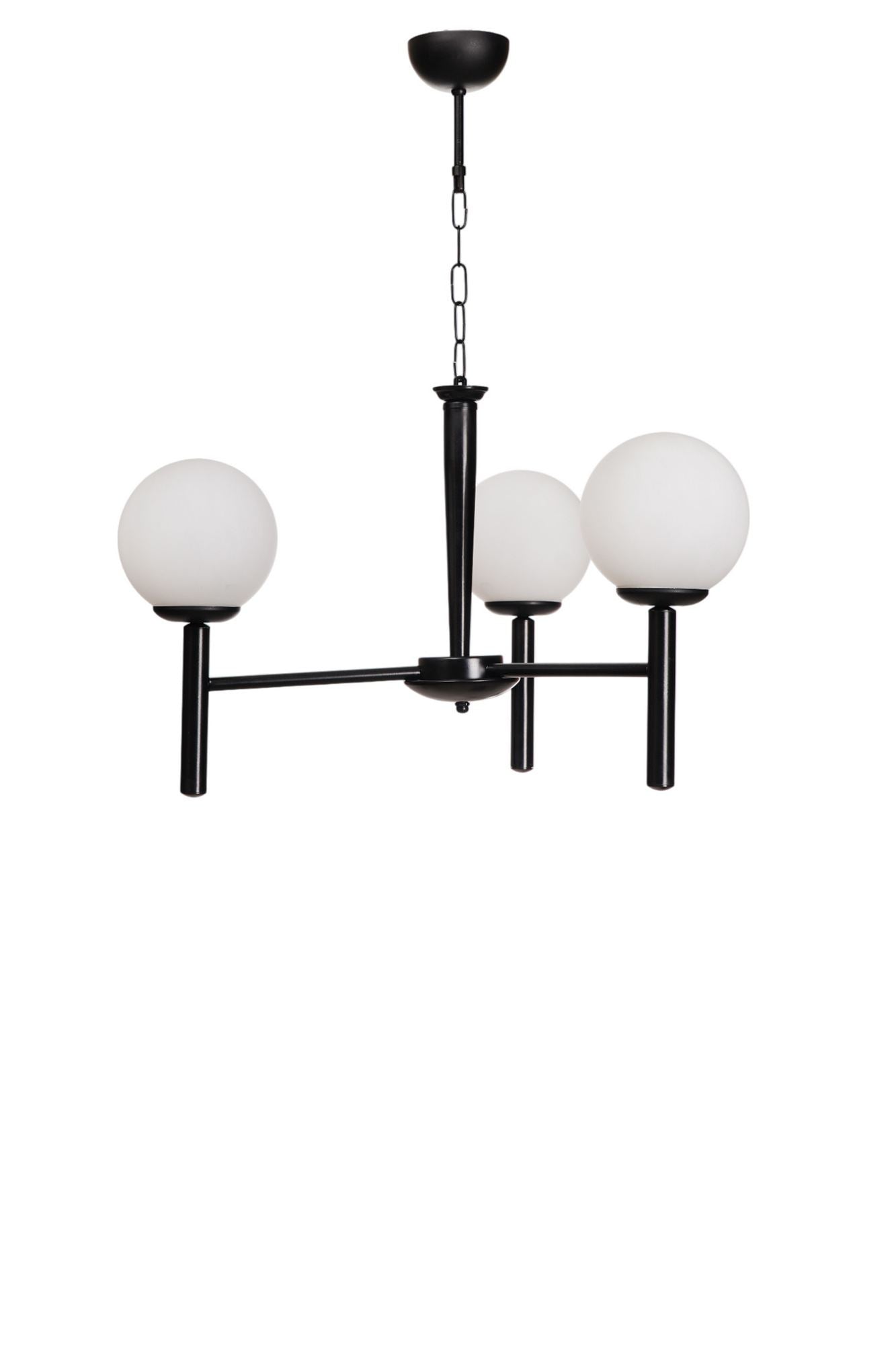 Candeeiro de Teto – 70 cm – Branco e Preto – Metal e Vidro