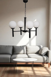 Candeeiro de Teto – 75 cm – Branco e Preto – Metal e Vidro