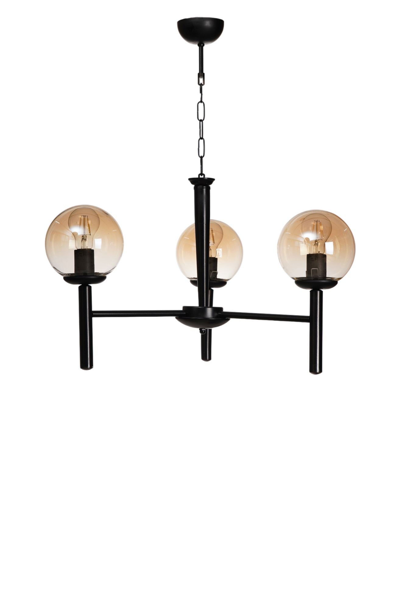 Candeeiro de Teto – 70 cm – Mel e Preto – Metal e Vidro