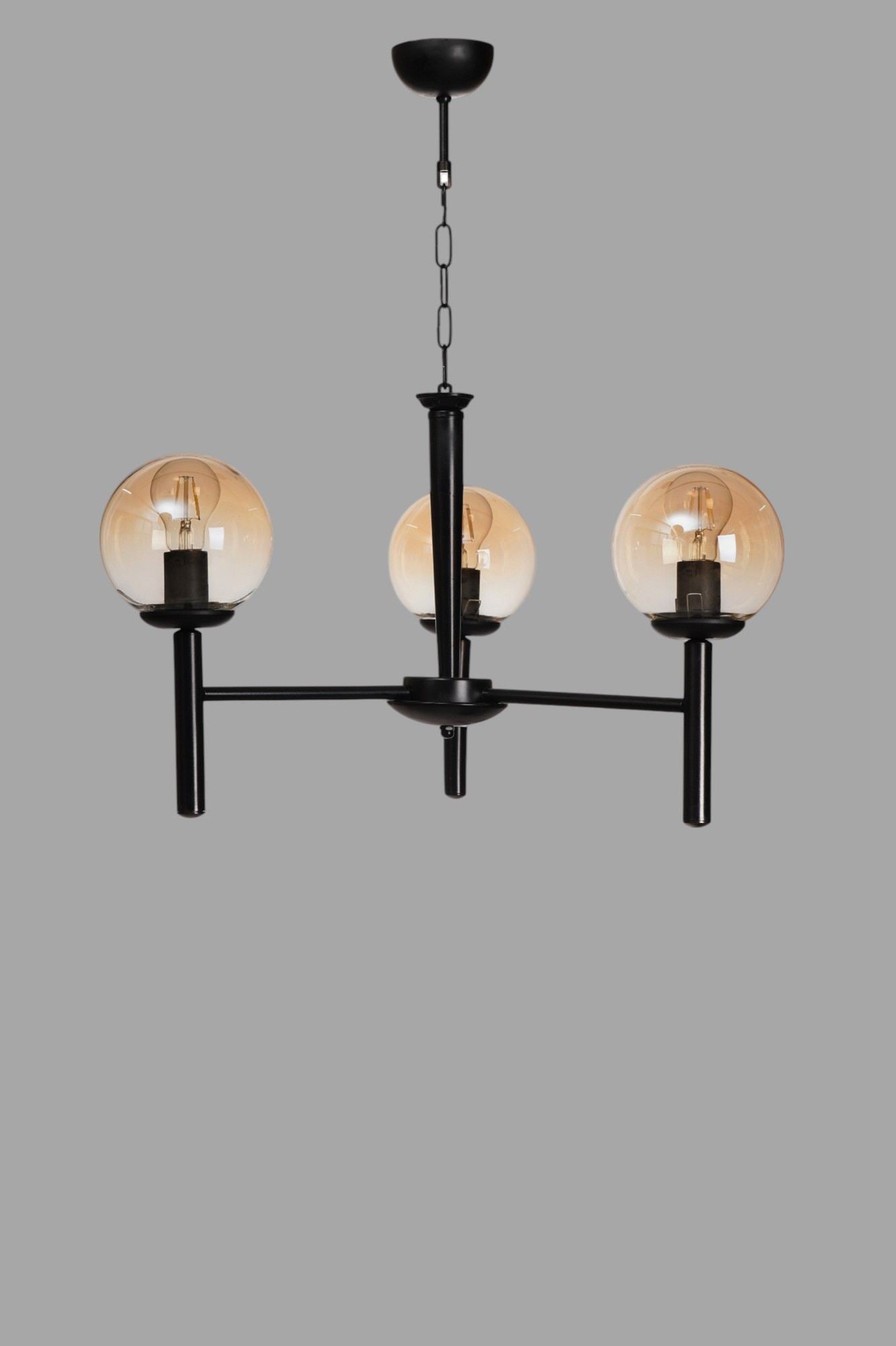 Candeeiro de Teto – 70 cm – Mel e Preto – Metal e Vidro