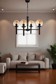 Candeeiro de Teto – 75 cm – Mel e Preto – Metal e Vidro