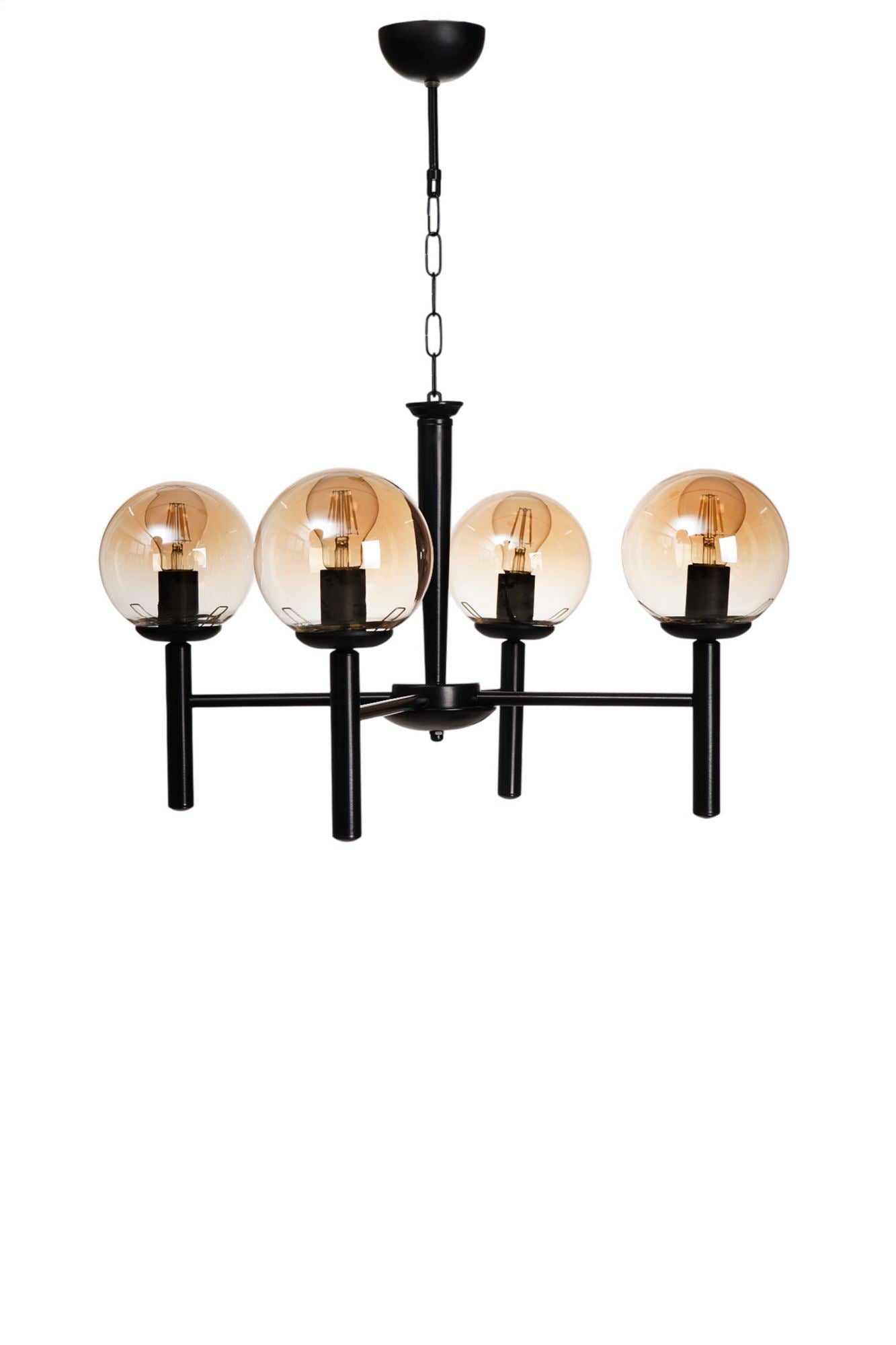 Candeeiro de Teto – 75 cm – Mel e Preto – Metal e Vidro