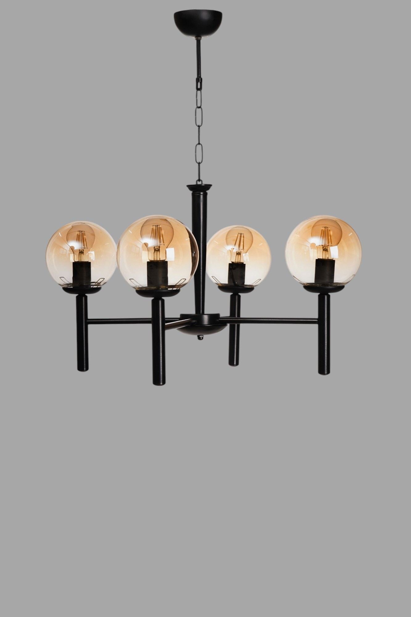 Candeeiro de Teto – 75 cm – Mel e Preto – Metal e Vidro