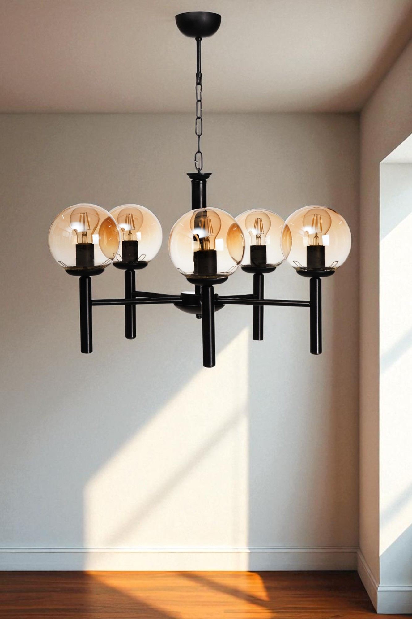 Candeeiro de Teto – Ø15 h:15 cm – Mel e Preto – Metal e Vidro