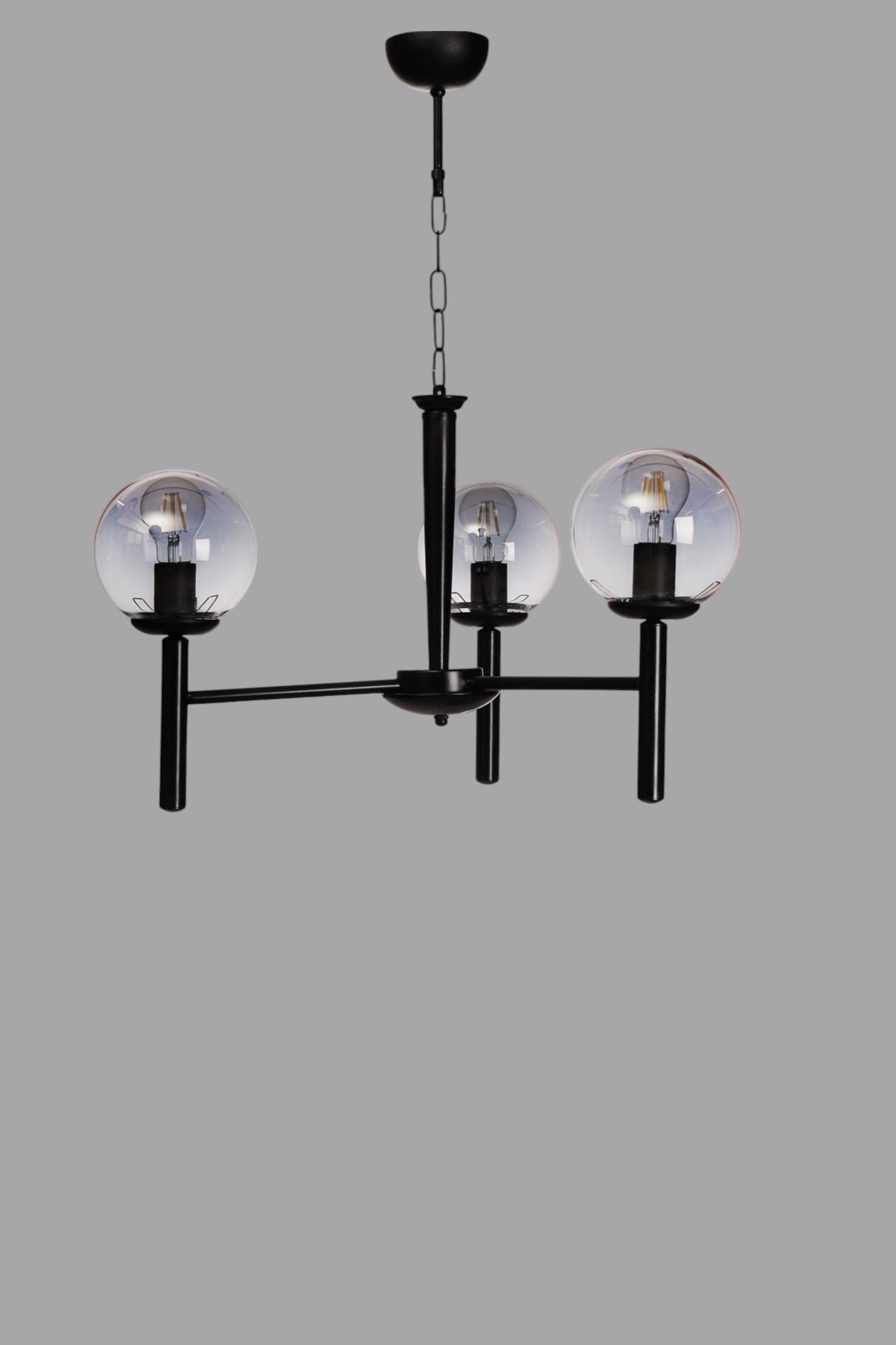 Candeeiro de Teto – 70 cm – Cinza e Preto – Metal e Vidro