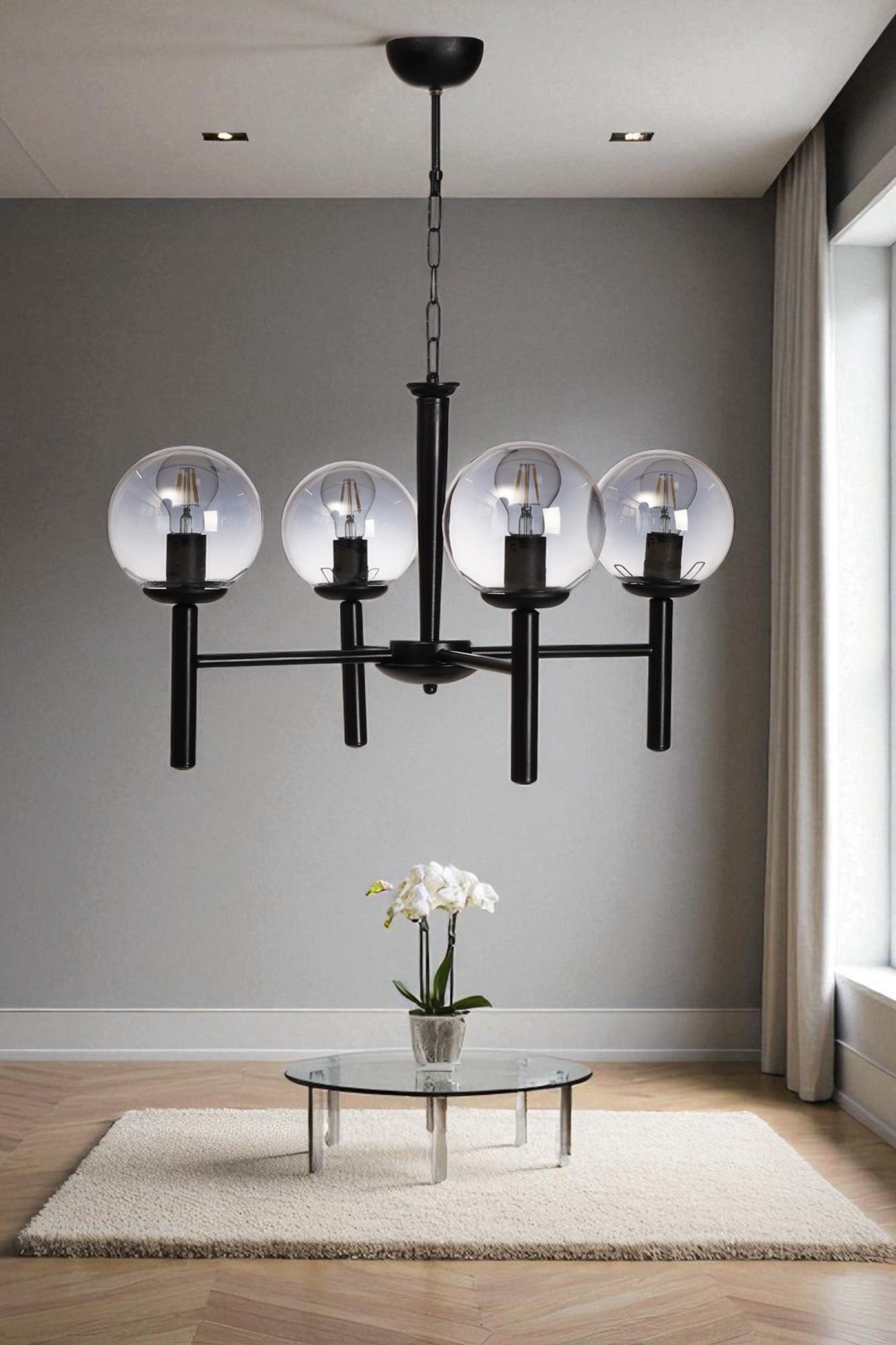 Candeeiro de Teto – 75 cm – Cinza e Preto – Metal e Vidro