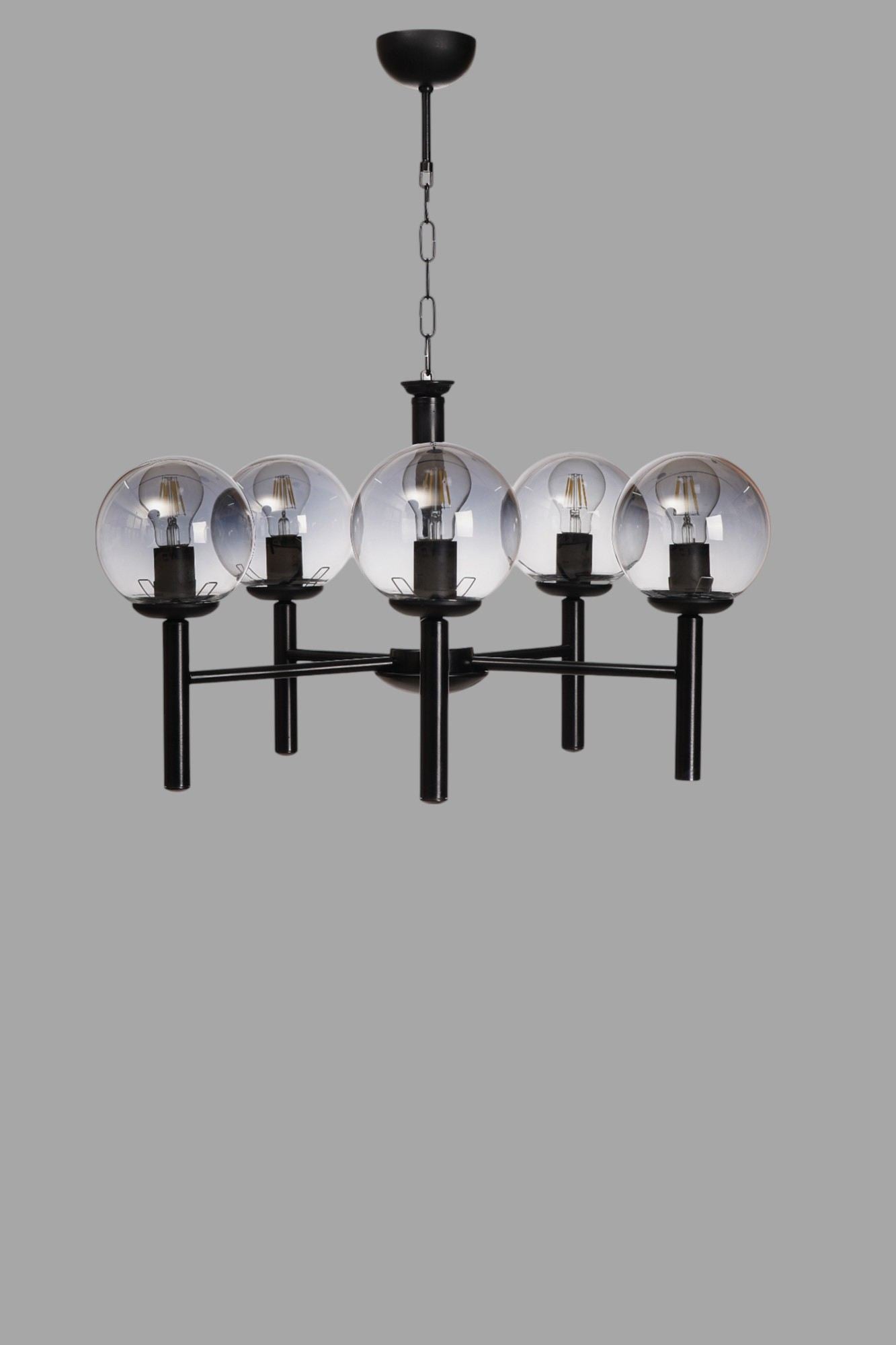 Candeeiro de Teto – 75 cm – Cinza, Preto – Metal e Vidro