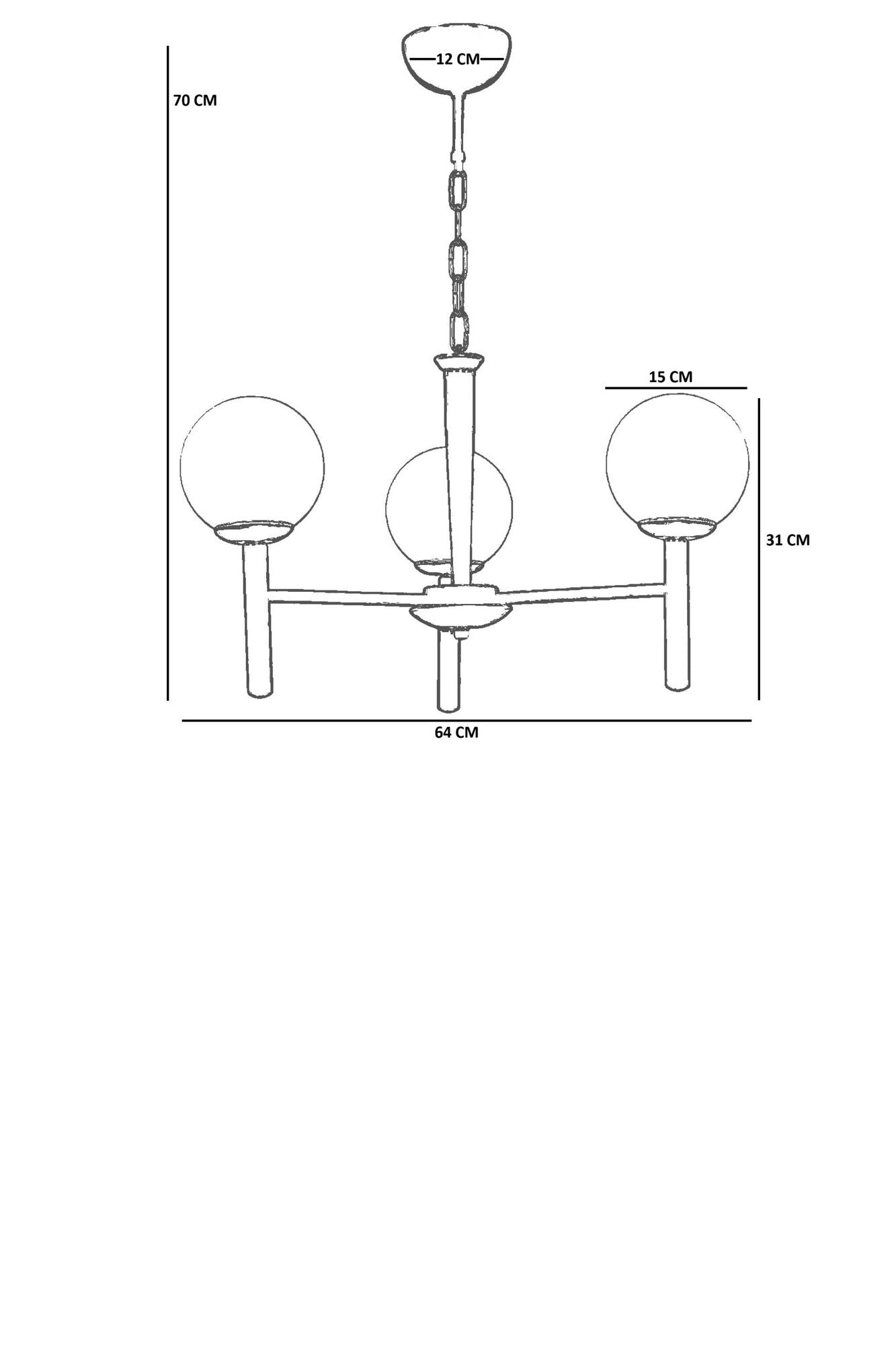 Candeeiro de Teto – 70 cm – Branco – Metal e Vidro
