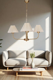 Candeeiro de Teto – 80 cm – Creme e Ouro – Metálico e PVC