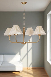 Candeeiro de Teto – 80 cm – Creme e Dourado – Metal e PVC