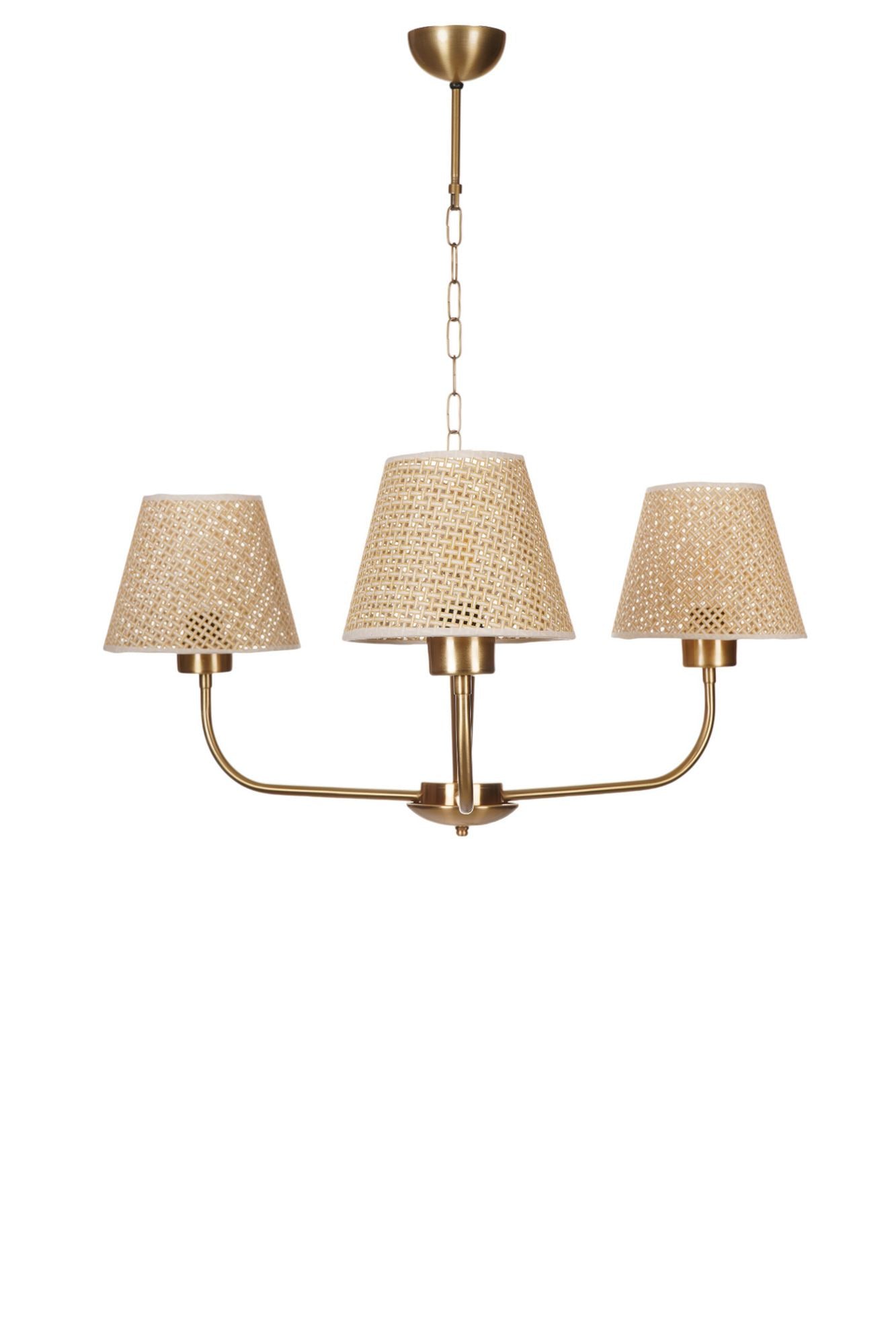 Candeeiro de Teto – 80 cm – Bege e Dourado – Metálico e PVC