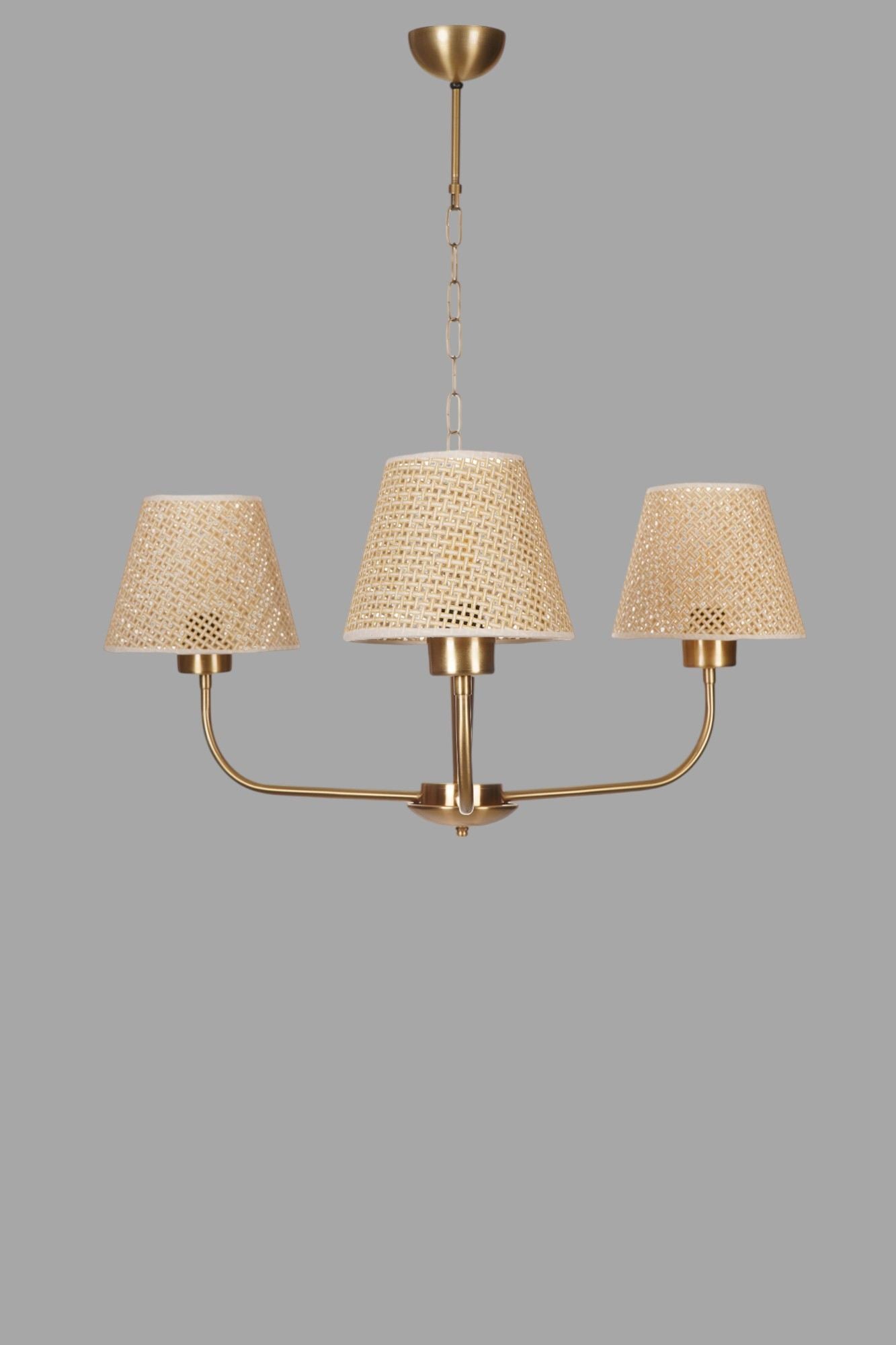 Candeeiro de Teto – 80 cm – Bege e Dourado – Metálico e PVC