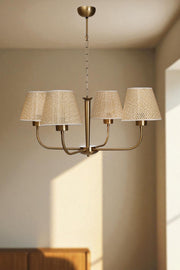 Candeeiro de Teto – 80 cm – Bege e Dourado – Metálico e PVC